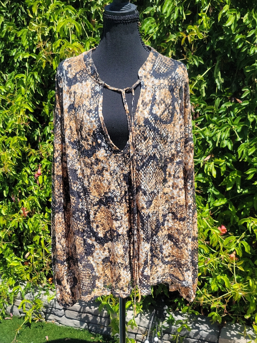 Free People Out For The Night Snakeskin Print Blouse Sz M